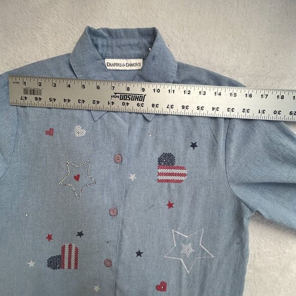 Draper's & Damon's Womens Button Up Denim Shirt Small Embroidered Patriotic Star - Picture 5 of 7